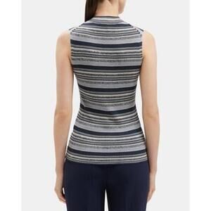Theory Mock Neck Tank in Washable Silk Denim Melange - S